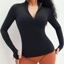 Load image into Gallery viewer, SALSPOR Sexy Women Yoga Top Sport Zipper Long Sleeve Yoga Shirt With Thumb Holes Solid Quick Dry Breathable Gym Fitness Shirt