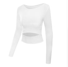 Load image into Gallery viewer, Women Gym White Yoga Crop Tops Yoga Shirts Long Sleeve Workout Tops Fitness Running Sport T-Shirts Training Yoga Sportswear Sexy