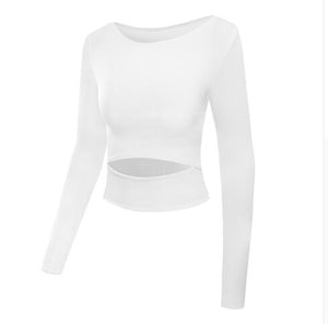 Women Gym White Yoga Crop Tops Yoga Shirts Long Sleeve Workout Tops Fitness Running Sport T-Shirts Training Yoga Sportswear Sexy