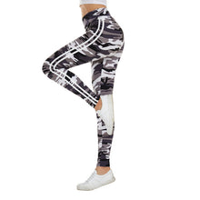 Load image into Gallery viewer, Women Camo Legging Two Side White Stripes Skinny Leggings Elastic Waist Women Stretchy Workout Leggings Casual Leggings Fitness