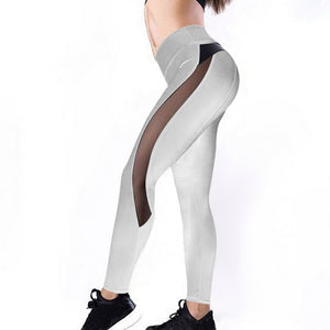 NIBESSER Fashion Mesh Leather Leggings Women Fitness Legging Sport Workout Leggins Femme Mesh PU Leather Patchwork Leggings