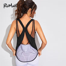 Load image into Gallery viewer, Romwe Sport Contrast Mesh Gym Tank Top Women Sexy Round Neck Sleeveless Yoga Shirt Workout Tops for Women Black Fitness Top