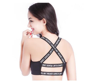 Women Sport Bra Fitness Top Yoga Gym Black Women Bra Push Letters Top For Yoga White A-D Up Fitness Sports Cup Crop Bra Running