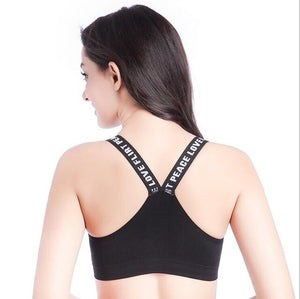 Women Sport Bra Fitness Top Yoga Gym Black Women Bra Push Letters Top For Yoga White A-D Up Fitness Sports Cup Crop Bra Running