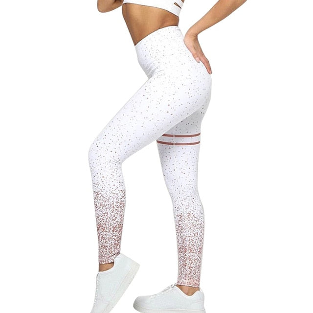 NIBESSER New Women Gold Print Leggings No Transparent Exercise Fitness Workout Leggings Patchwork Push Up Female Pants Leggins